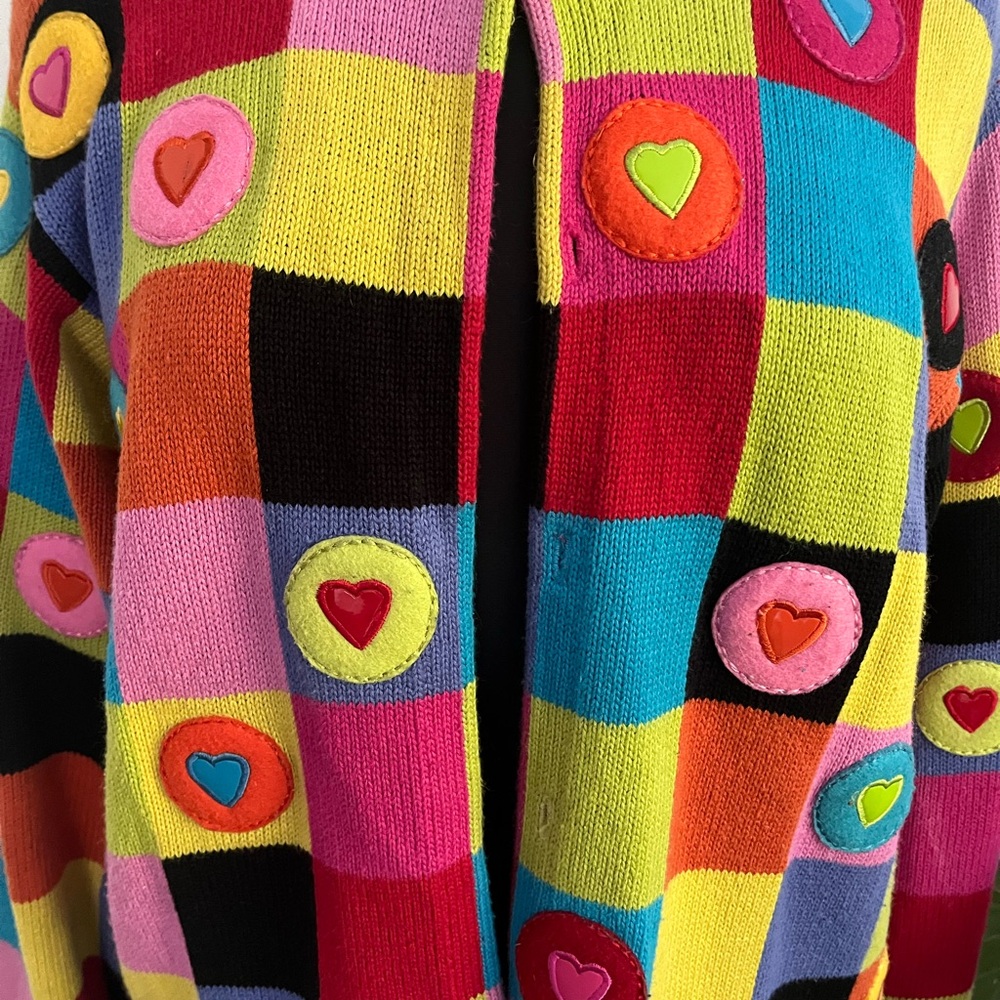 Marisa Christina multicolored heart patchwork cardigan with button front. - Picture 5 of 5
